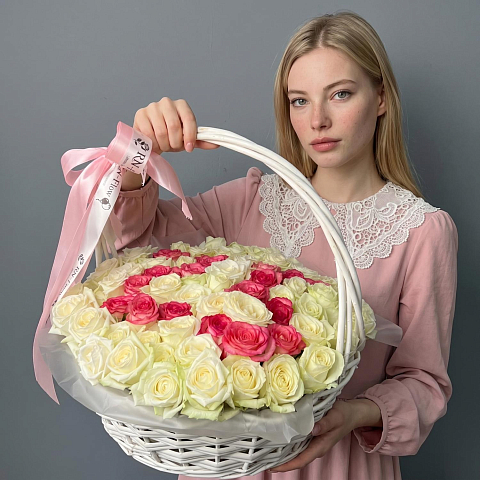 101 Роза в корзине с Цифрами. 
